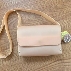 Zara Pink Peach Fruit Jelly Satchel Purse Handbag W/ Straps Wooden Sides